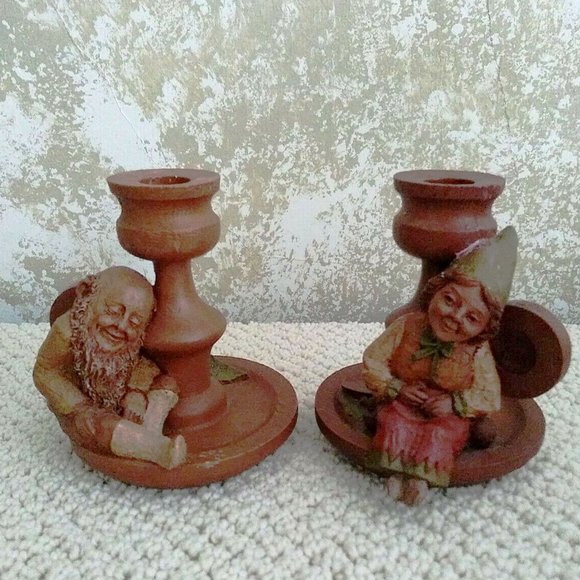 Thomas Clark Gnome Candle Holders Mrs Wink and Wink Too Vintage 1980s - Picture 1 of 8
